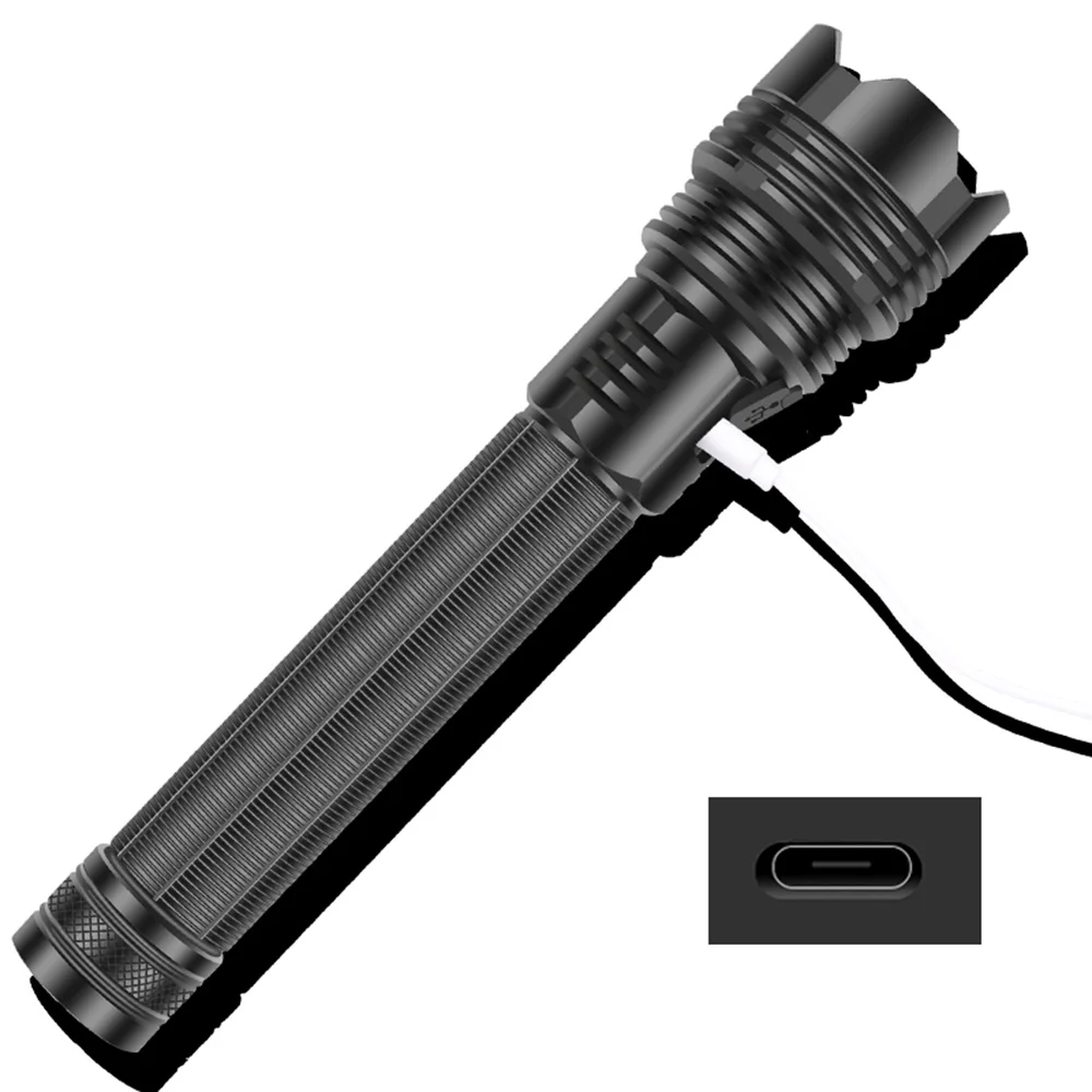 Linterna LED con 5 modos de iluminación, linterna para montar por la noche, acampar, senderismo, caza y actividades en interiores, batería recargable 26650