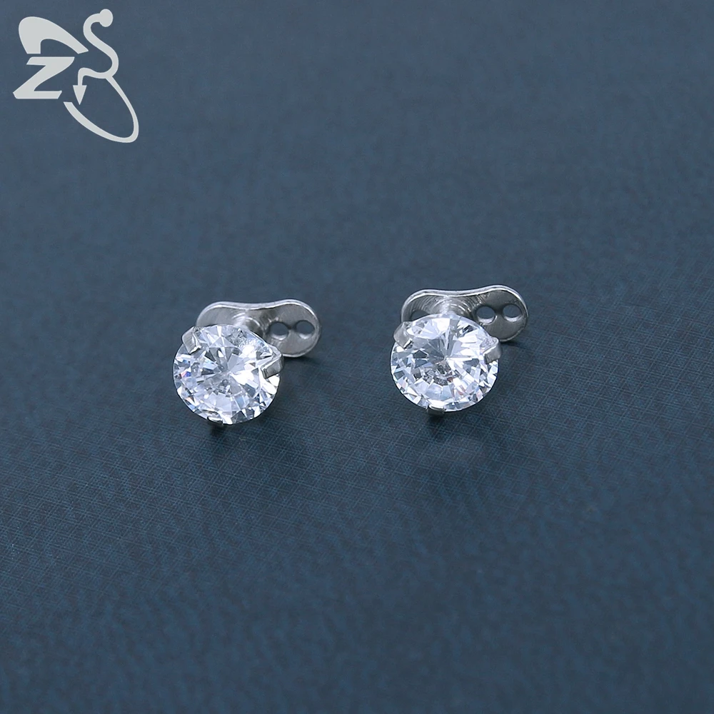 ZS 2Pcs/lot CZ Crystal Round  Skin Diver  Dermal Piercings 316L Stainless Steel Micro Dermal Anchor Hide in Surface Body Jewelry