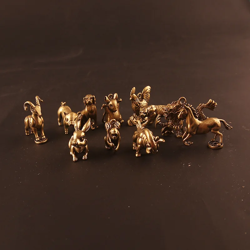 Retro Brass Zodiac Wall Street Bull Lucky Pendant Necklace Pure Copper Animal Bull Car Keychain Hanging Trinket Birthday Gifts