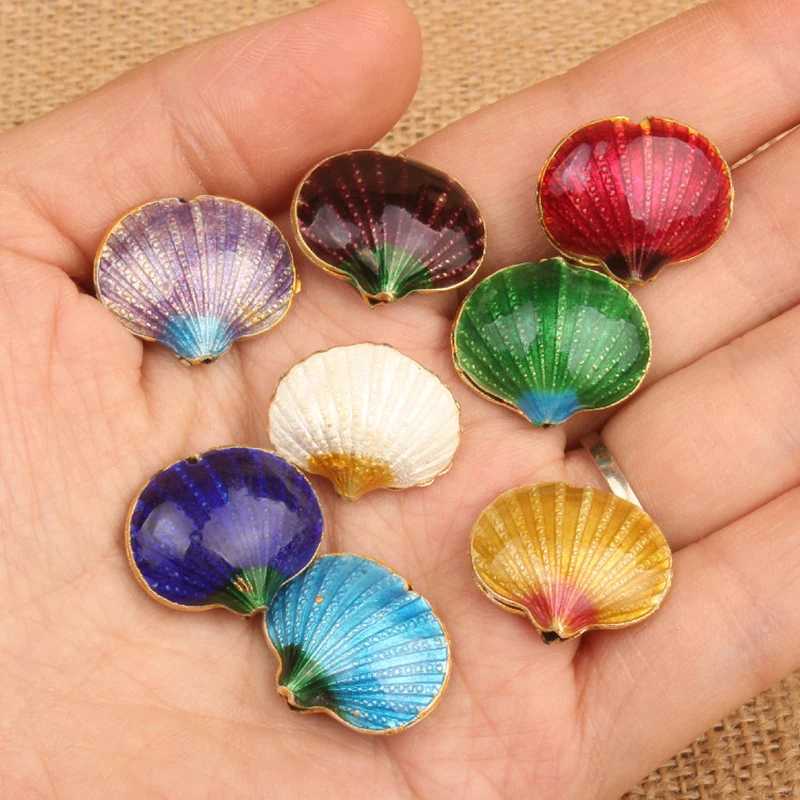 5pcs Cloisonne Enamel Shell Loose Bead DIY Jewelry Making Findings Chinese Filigree Spacer beads Earrings Bracelet Accessories