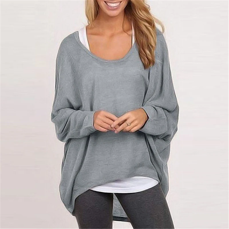 Autumn New Women Cotton Casual Blouse Batwing Long Sleeve Blouses Irregular Hem Loose Female Pullover Tops WX01