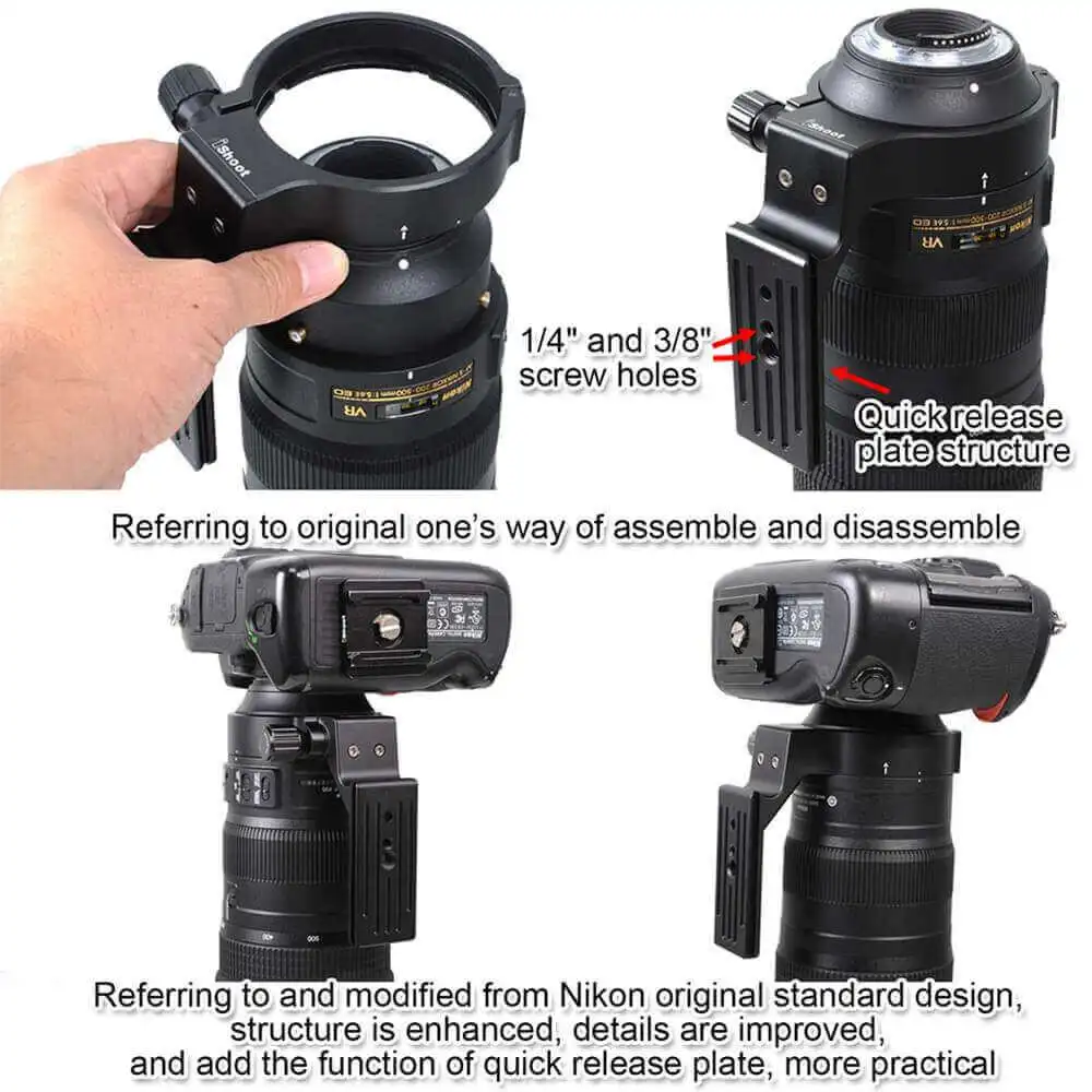 IShoot Objektiv Kragen Ersatz Basis Fuß Stehen Adapter für Nikon AF-S 200-500mm F 5,6 E ED VR stativ Montieren Ring w Arca Swiss Platte – Detail 6