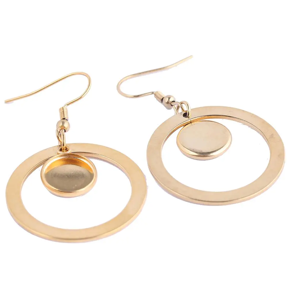 6pcs 10mm Stainless Steel Gold Plated Dangle Earring Cabochon Base Setting Bezel Blanks With Circle Hoops Diy Earrings Materials