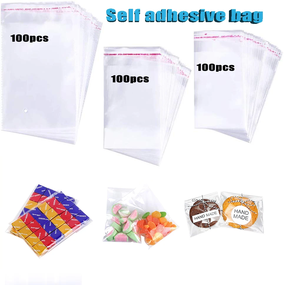 100pcs Clear Self adhesive Cellophane Bag Plastic Self Sealing bags package Small Self-adhesive Resealable OPP poly Bag