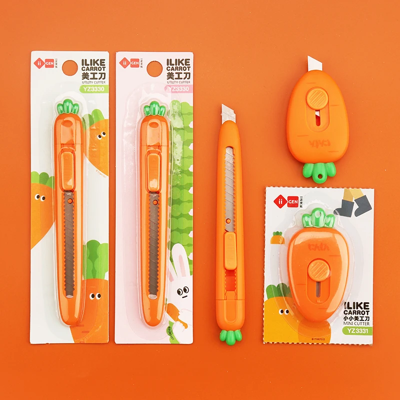 48 pcs/lot Creative Carrot Strawberry Portable Utility Knife Mini Paper Cutter Razor Blade Office school supply Stationery gift