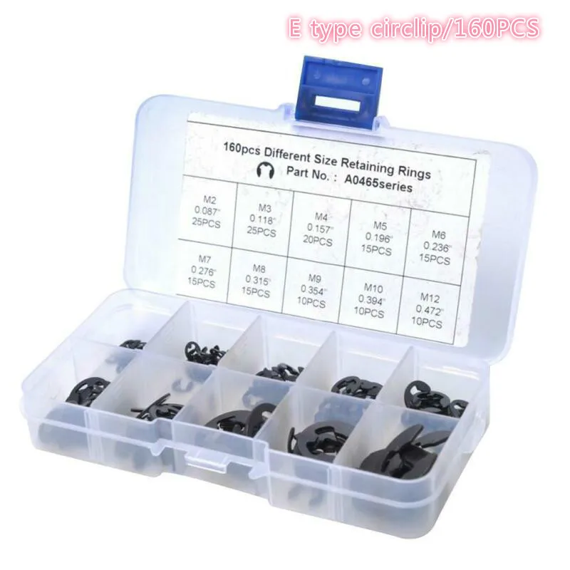 Kit assortiti con clip di tipo E, anello di sicurezza in acciaio, anello di sicurezza, anello di sicurezza, rondelle di sicurezza 160 pz/scatola