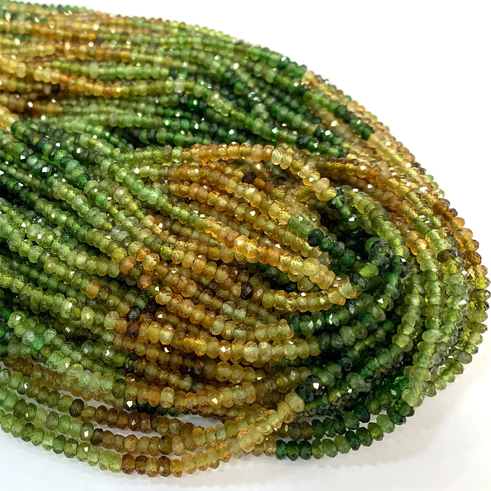 

Veemake Green Tourmaline Natural Necklace Bracelets Earrings Ring Faceted Small Rondelle Women's Beads For Jewelry Making 07077