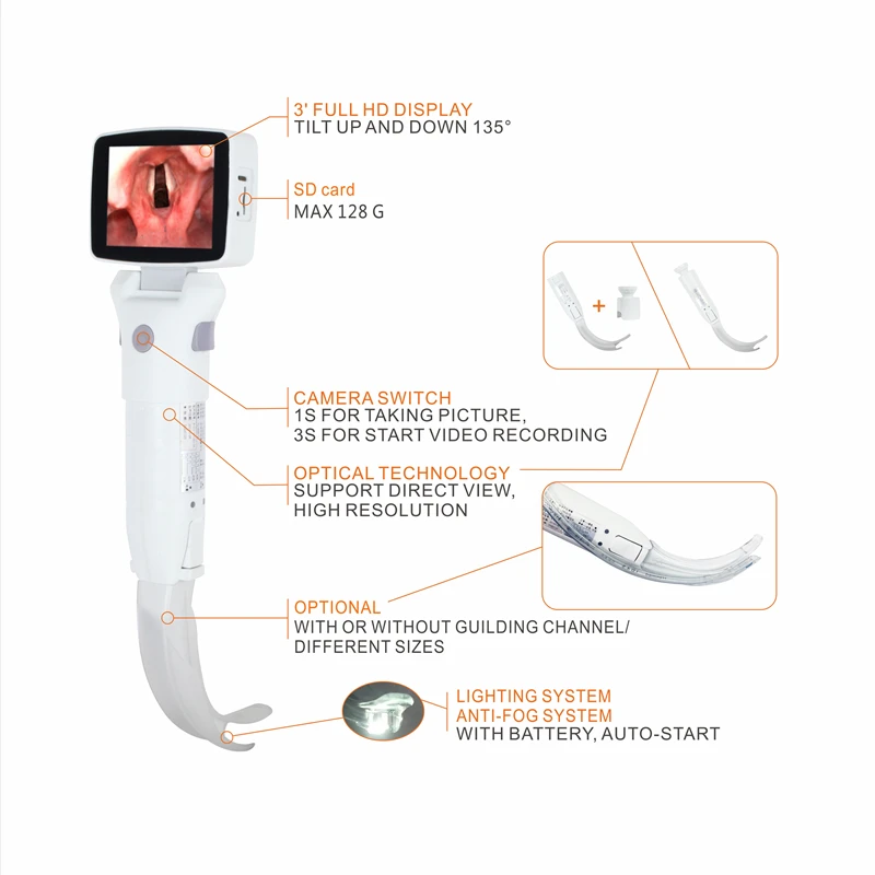 Professional Medical Disposable Anaesthesia Digital Two ways Use Optical And Video Laryngoscope