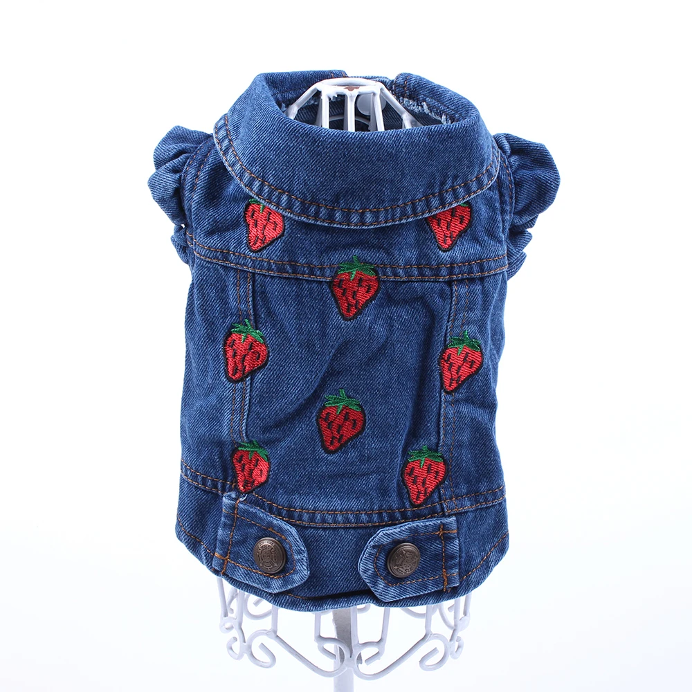 Jeans Pet Dog Jacket Strawberrys Desin Denim Coat Dress Puppy Spring/Autumn Clothes Apparel