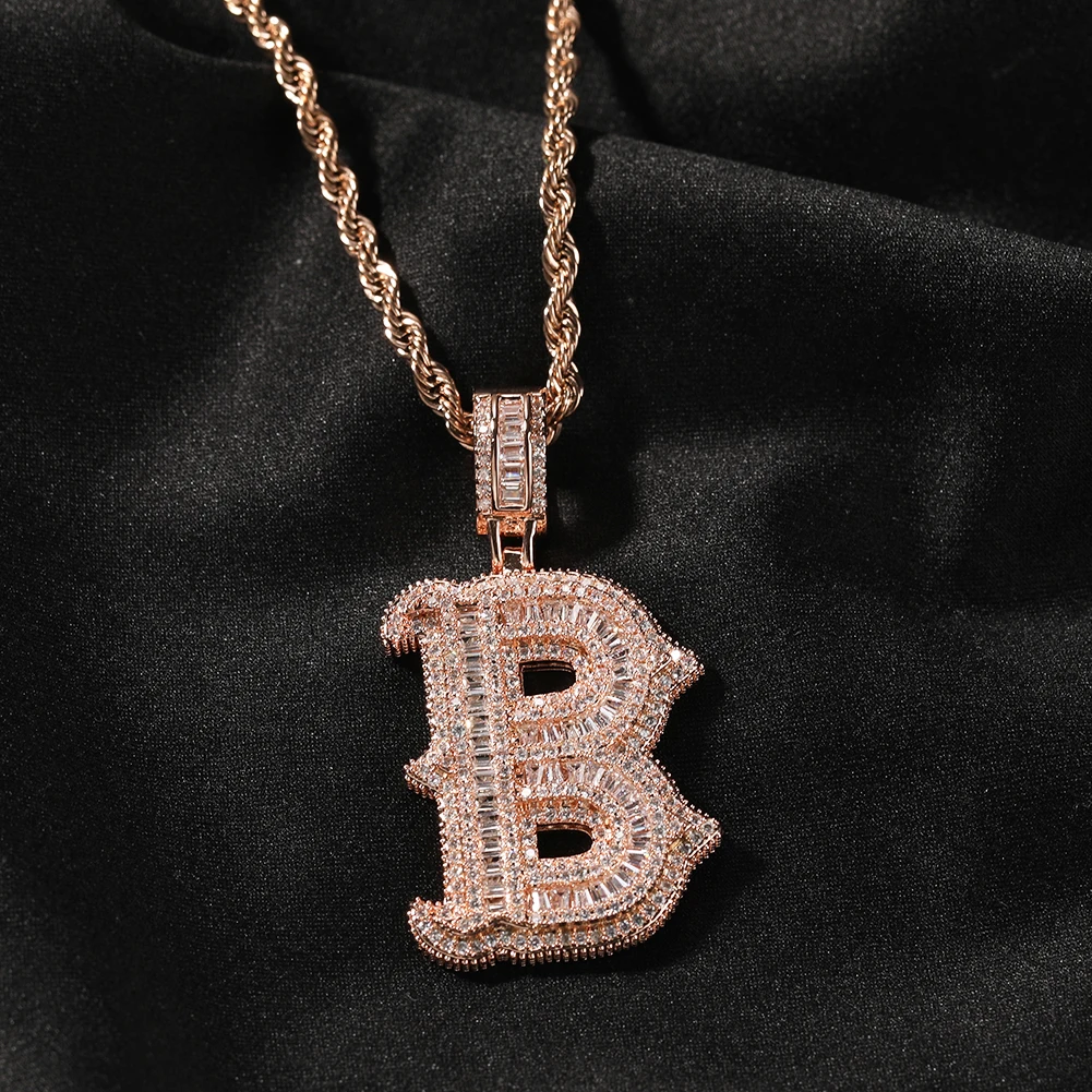 UWIN Initial Letter Pendant Necklace for Women Men Iced Out baguettecz Zircon Charms with Tennis Chain Hip Hop Jewelry for Gift