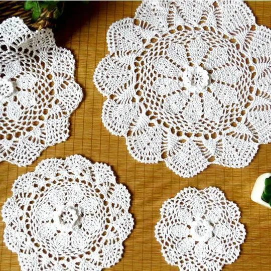 3Sizes Round Design Cotton 3d Flower Table Cltoh Placemats Handmade Crochet Doily Pad Christmas Kitchen Decoration Tableware Mat