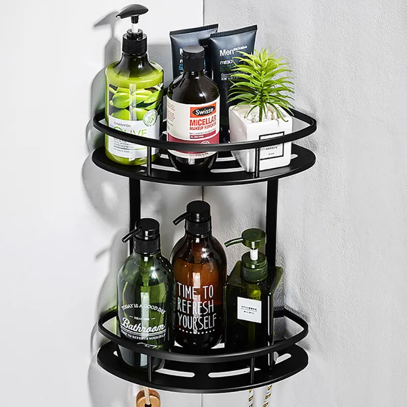 Bathroom Shelf Bathroom Organizer  Shower Storage Rack Black Corner Shelves Wall Mounted Aluminum Toilet Shampoo Holder