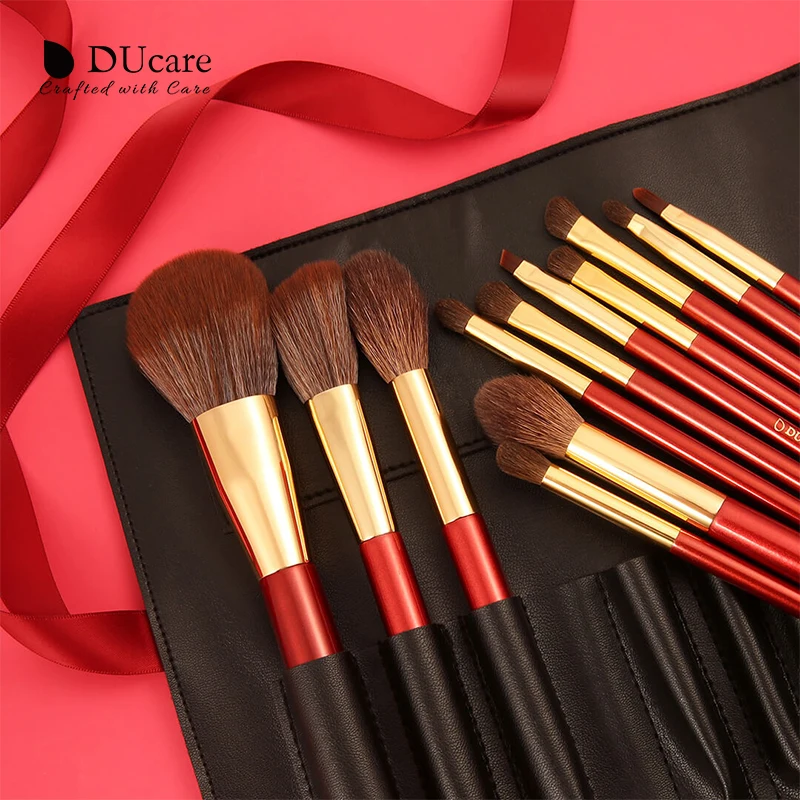 DUcare 12PCS Natural Goat hair Makeup brushes set Professional Beauty Make up brush Foundation Powder Eyeshadow Makeup Brush