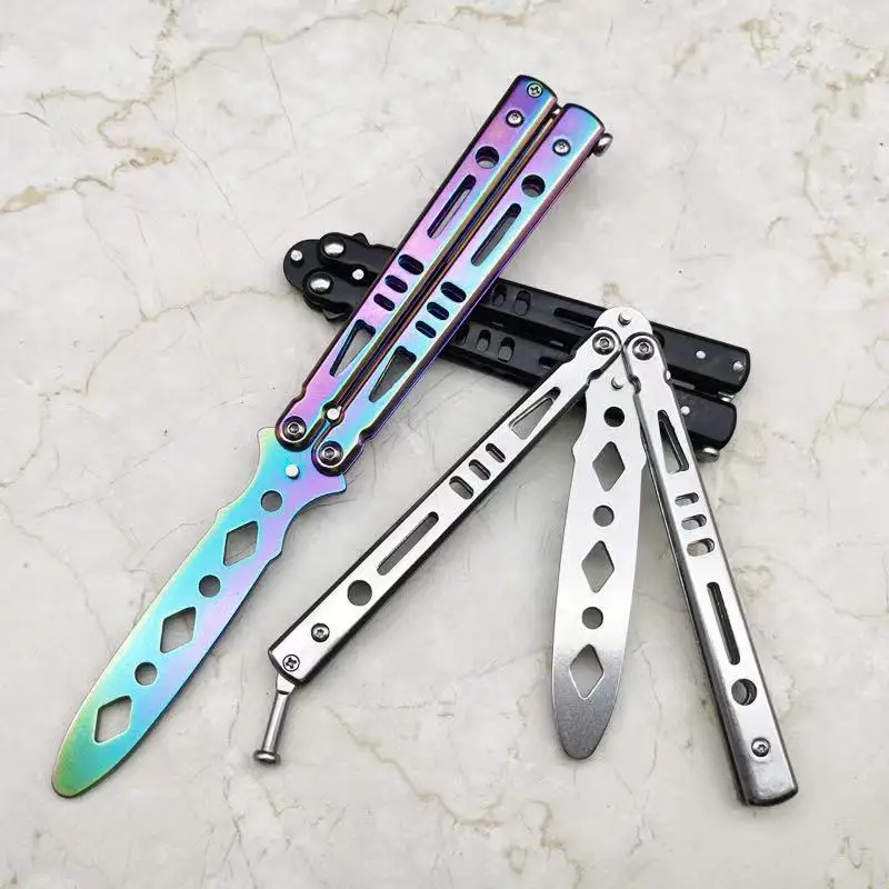 Foldable Butterfly Knife Portable Transformable Blunt Balisong Pocket Trainer Survival Knife Training Tool For Outdoor Game