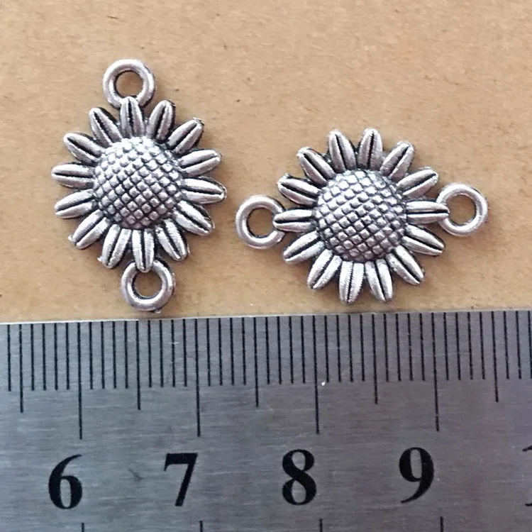 Newest 20 Pieces 15*22mm Antique Silver Color Sunflower Charm Connector Necklace Pendant Accessory Charms For DIY Jewelry Making