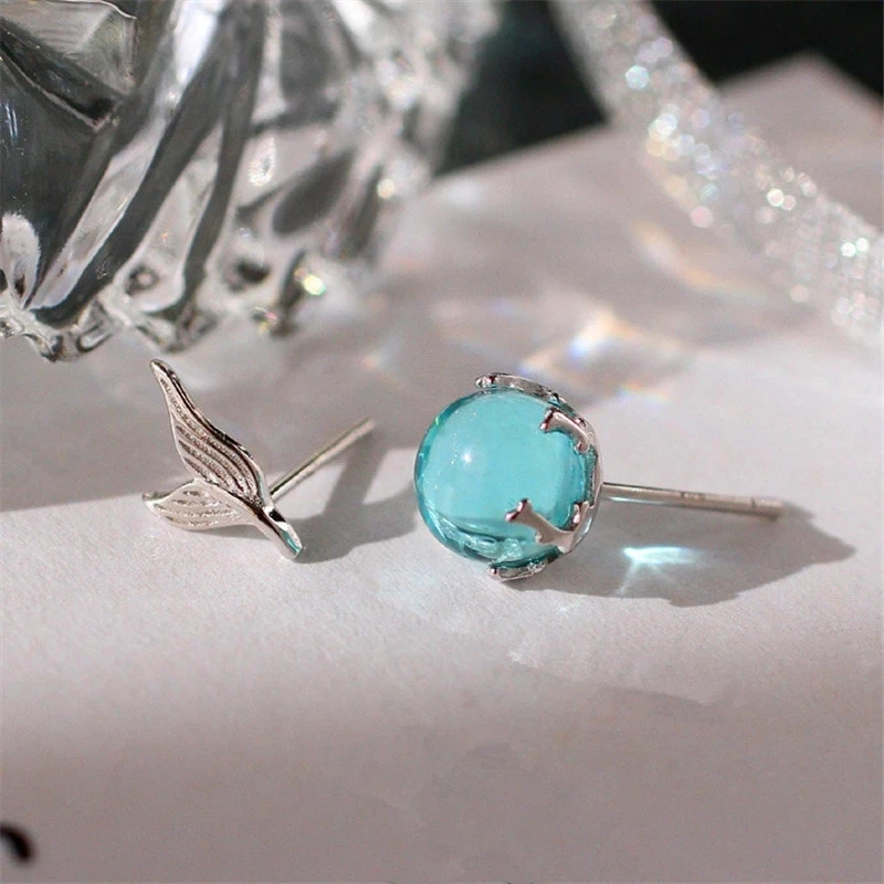 Fashion Blue Crystal Mermaid Tail Stud Earring For Women Party Jewelry Pendientes Accessories