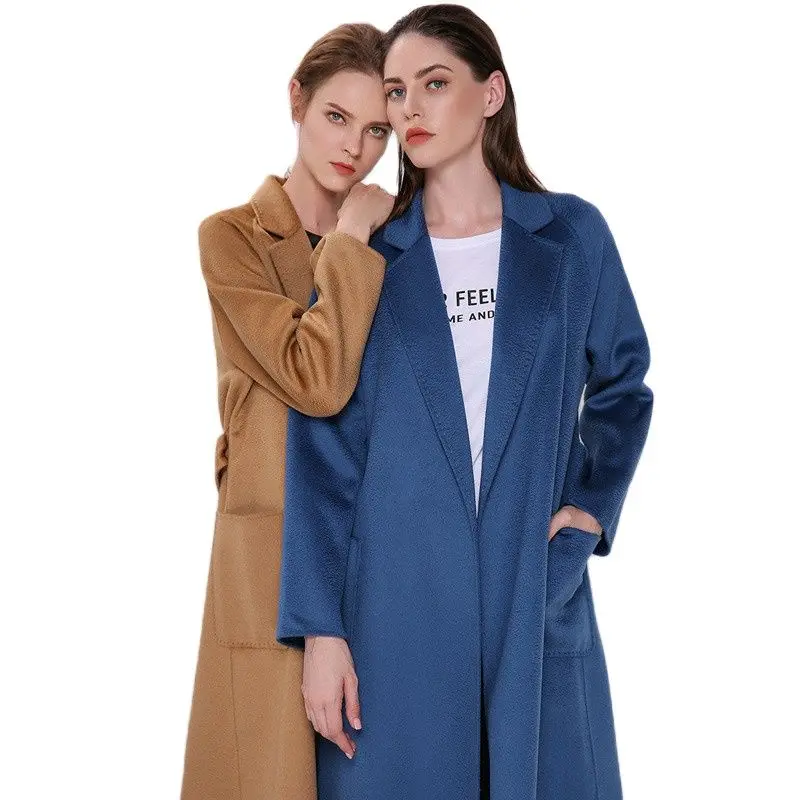 

Women's Slim Fit Water Ripple Wool Coat with Red Camel, Female Long Cashmere Coat, Plus Size, Winter, Autumn, New, 2024