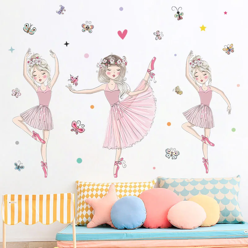 Beautiful Dancing Girl Wall Sticker For Girl's Kids Room Decor Bedroom Home Decoration Self-adhesive Stickers Beautify Wallpaper