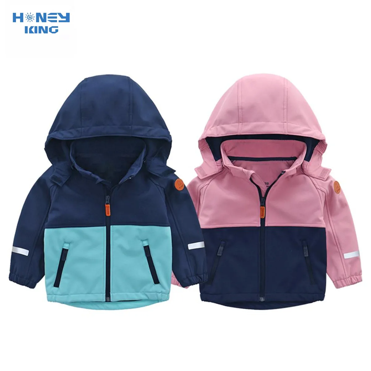 HONEYKING Spring Children's Softshell Jacket Windproof Waterproof Hooded Warm Fleece Coat Outwear For Girls Boys Baby Clothes