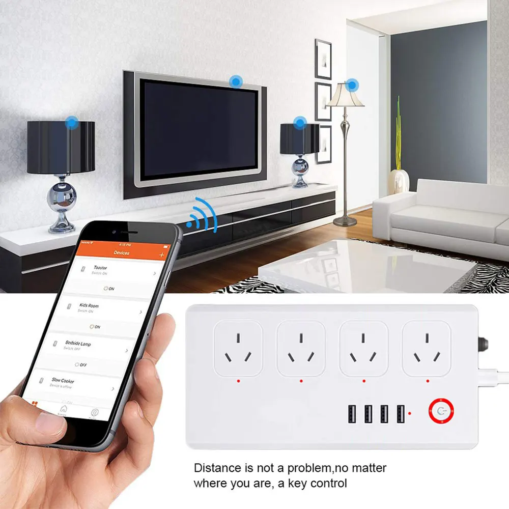 UseeLink Tuya Smart Living Zigbee Au Power Strip Multi-Outlet Extension Cable with 4USB and 4 AC Plugs Smart Home Power Supply