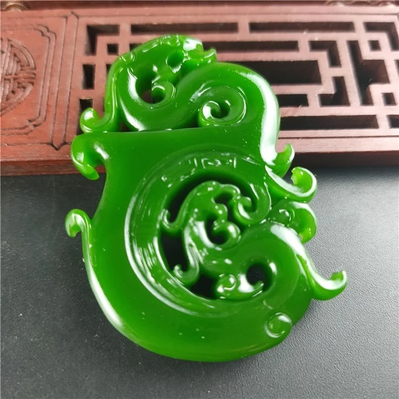 

Natural Green Hand-carved Dragon and Phoenix Jade Pendant Fashion Boutique Jewelry Men and Women Zodiac Dragon Necklace