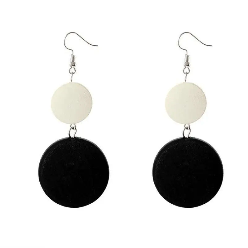 Long Earrings Korean Retro Size Geometric Circle Wood Earrings Black And White Color Women Earrings Jewelry Statement Earrings