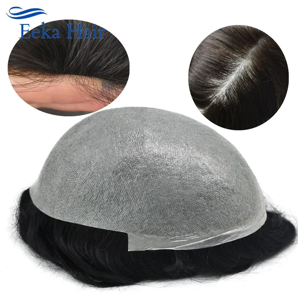 Super Thin Skin Mens Toupee 0.03mm Ultra Thin Skin Hair System Men Human Hair Black Brown Blonde Gray V-looped Hairpiece Wig