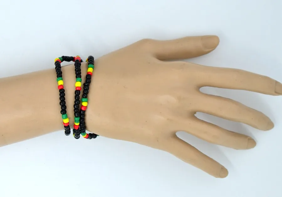 10x Red Yellow Green Rasta Reggae Punk Hiphop Elastic Stretch Necklace Glass Seed Beads Black Africa Fashion Jewelry