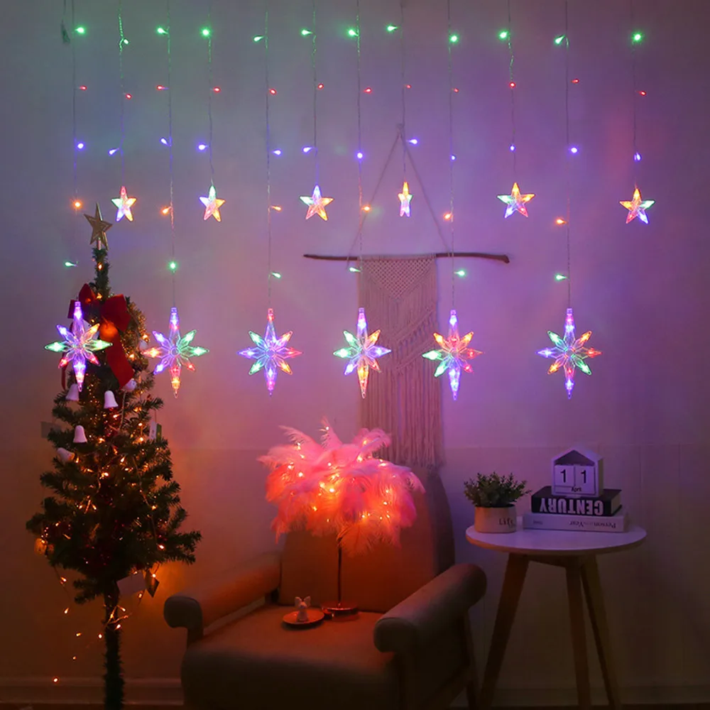 3.5M Icicle Star Moon LED String Light for Curtain Fairy Garland Lamp Christmas Holiday Wedding New Year Party Decoration