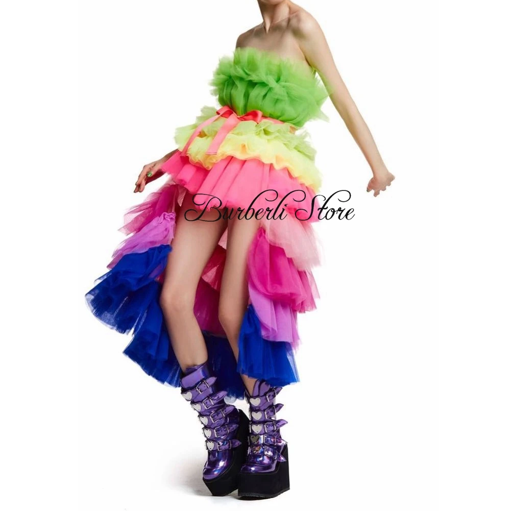 Sukienki na bal maturalny High Street Rainbow High z tiulu, prawdziwe zdjęcia, kolorowe, z siateczki, długie sukienki damskie na przyjęcie urodzinowe, strój damski