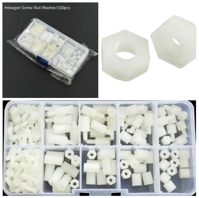 

M3 White Nylon Hex Bolt External Screw Nut Washer Assortment Kit 160pcs/box