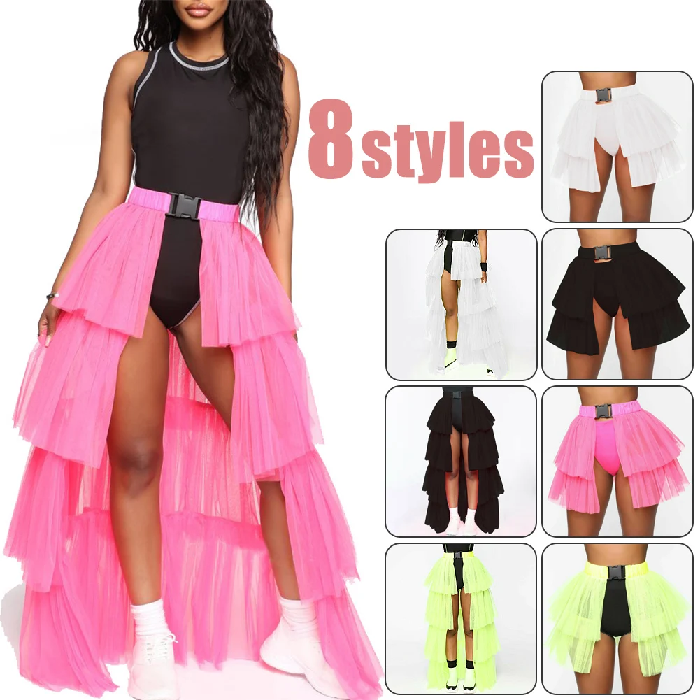 Womens Tutu Rok Mesh Tulle Hoog Laag Drukte Rok Dansen Petticoat Rok Pluizige Onderrok Clubwear Party Dress