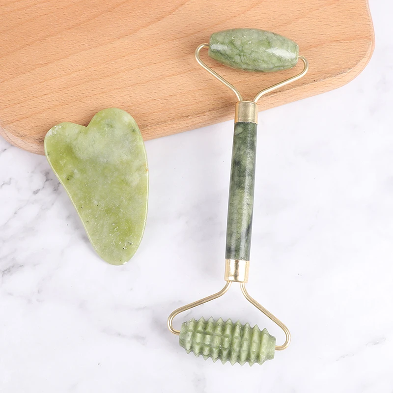 Natural Jade Stone Facial Massage Roller Guasha Board Double Heads Face Lift Body Skin Relaxation Slimming Beauty Neck Thin Lift