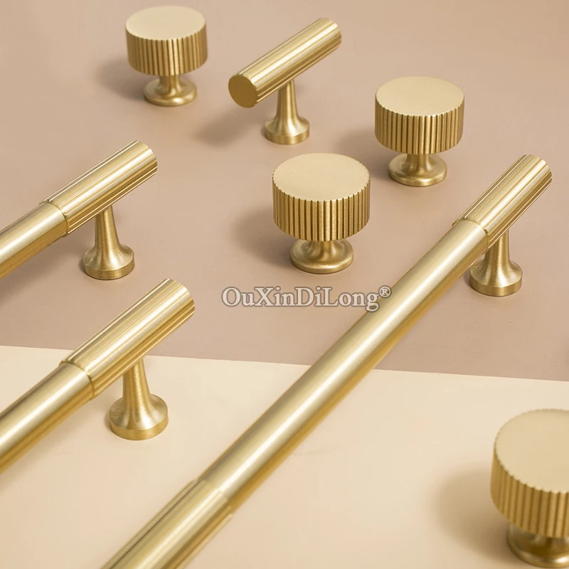 New Arrival 4PCS Pure Brass Stripe Furniture Handles Drawer Pulls Cupboard Wardrobe Kitchen Shoe TV Wine Cabinet Pulls Knobs