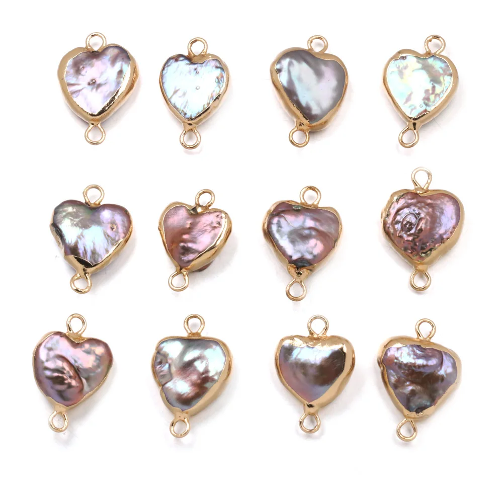 

1pcs Natural Freshwater Pearl Pendant Heart Shape Double Hole Connector Charm Jewelry Making Necklace Bracelet 10x20-12x25mm