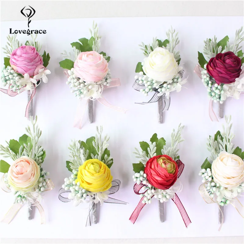 Lovegrace Nam Áo Khoác Nữ họa tiết Cô Dâu Cổ Tay Corsages Chú Rể Boutonniere Pin Champagne Burgundy Phù Dâu Vòng Tay Hoa Cưới Tiếp Liệu