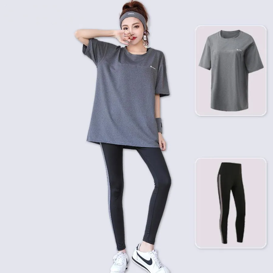 Women Yoga Sets Loose T Shirt+Bra+Long Leggings Quick Dry Fitness Gym Suits Workout Running Sportswear Clothing Breathable Sets