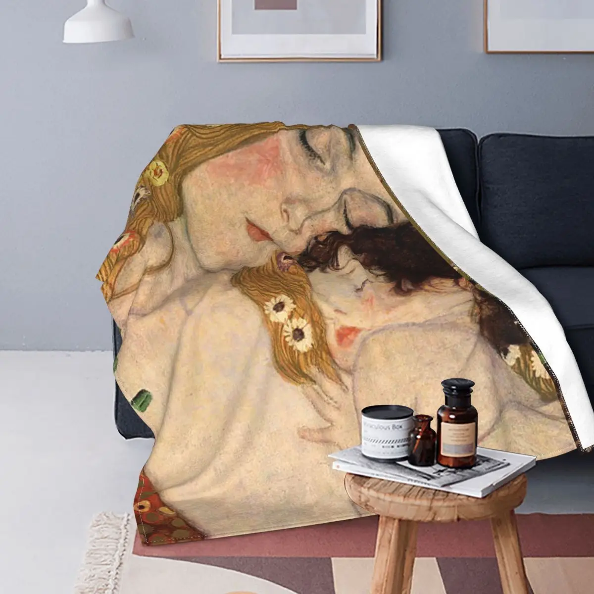 Gustav Klimt Freyas Blankets Flannel Autumn/Winter Mother and Child Multi-function Soft Throw Blanket for Sofa Bedroom Bedspread