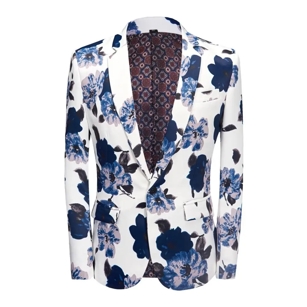 new Men's blue pattern printed suit Blazer Slim Fit Wedding Party Suit Jackets High Quality Blazer Jackets