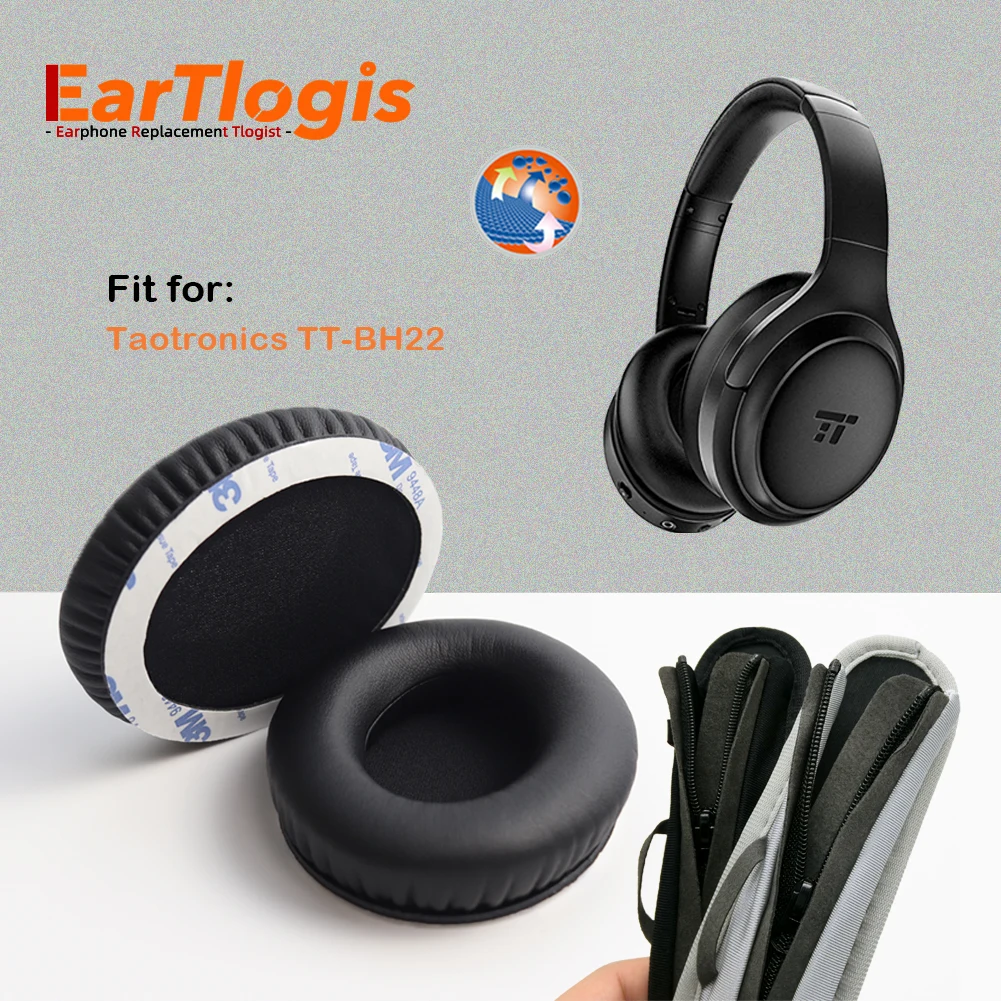 EarTlogis Replacement EarPads Bumper for Taotronics TT-BH22 Headset Parts Earmuff Cover Cushion Cups Pillow Headband Head beam