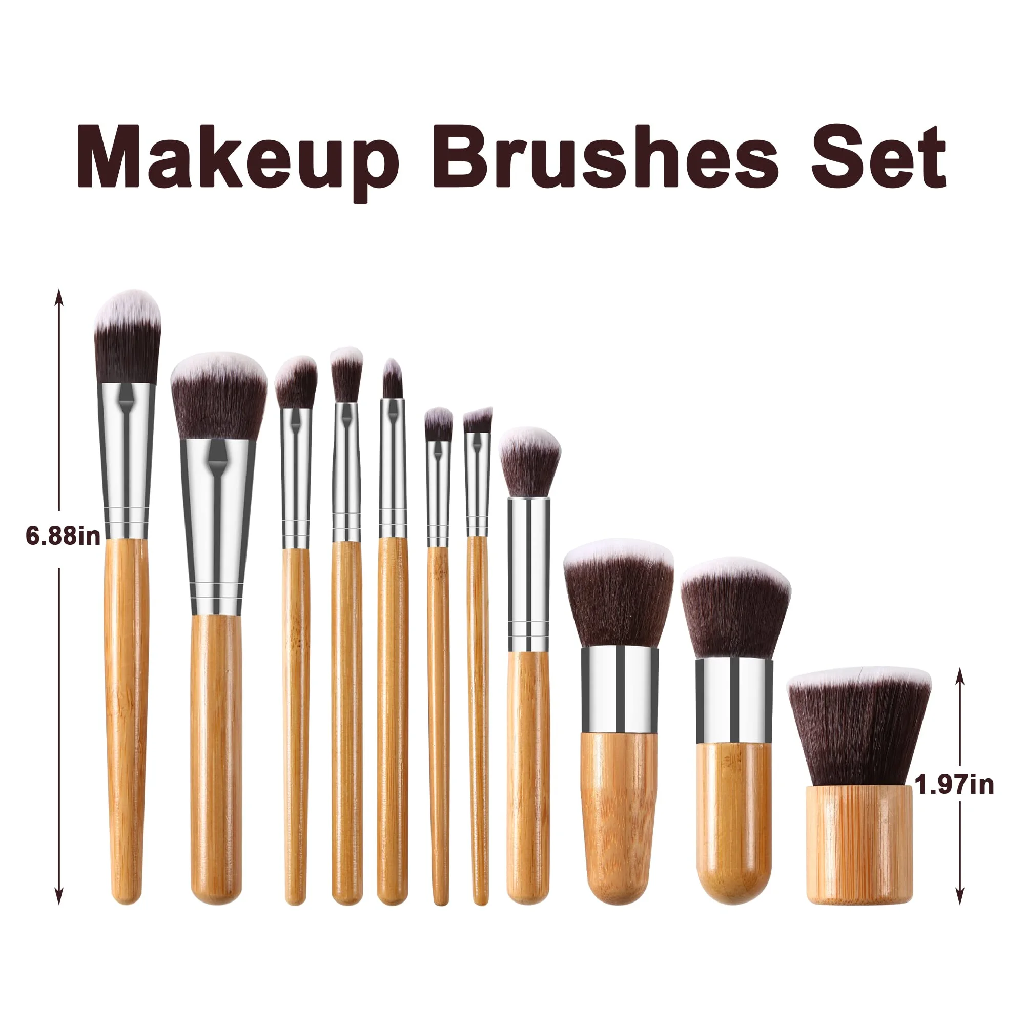 Brochas De Maquillaje De Bambu Kabuki Brushes Kit Natural Bamboo Handle Powder Foundation Makeup Brush Set With Bag Beauty Tools