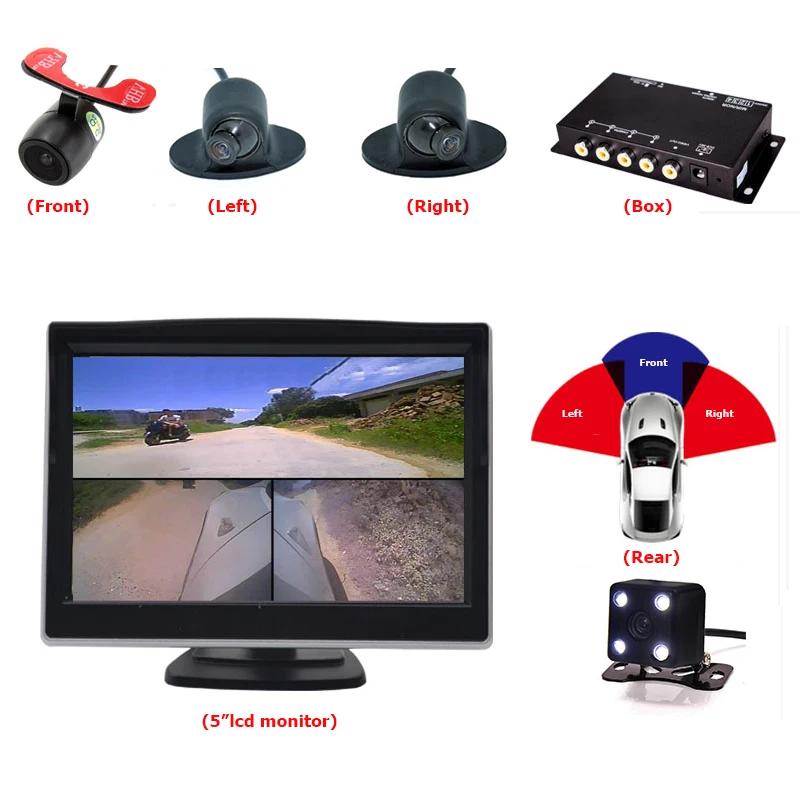 Car 4-Way Composite RCA Video Splitter Distribution Support car front/side/rear view cameras & 5