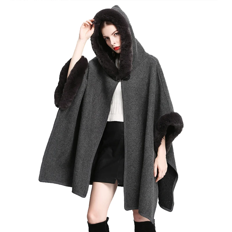 Cashmere coat 100% Wool scarf Real Rabbit Fur High-end atmosphere Fur collar winter Warm Wrap шарфы женские зимние