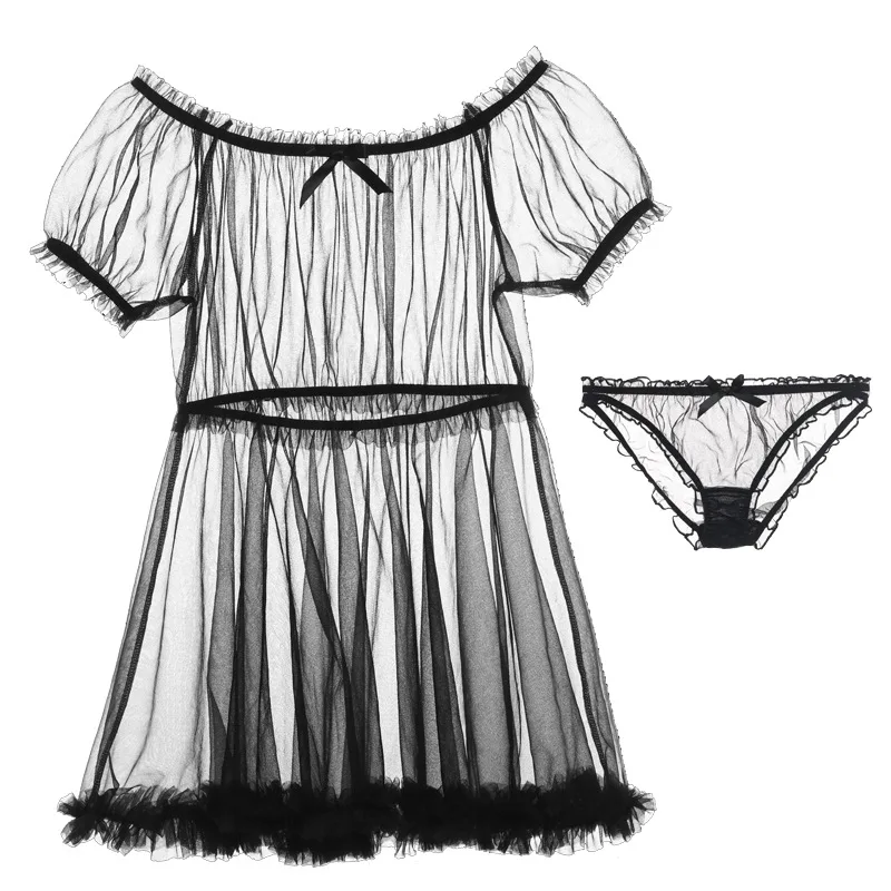 Tulle Temptation Sexy Lingerie Princess Dress Sexy Sleepwear Word Shoulder Mesh Tutu Night Dress Nightgowns Women