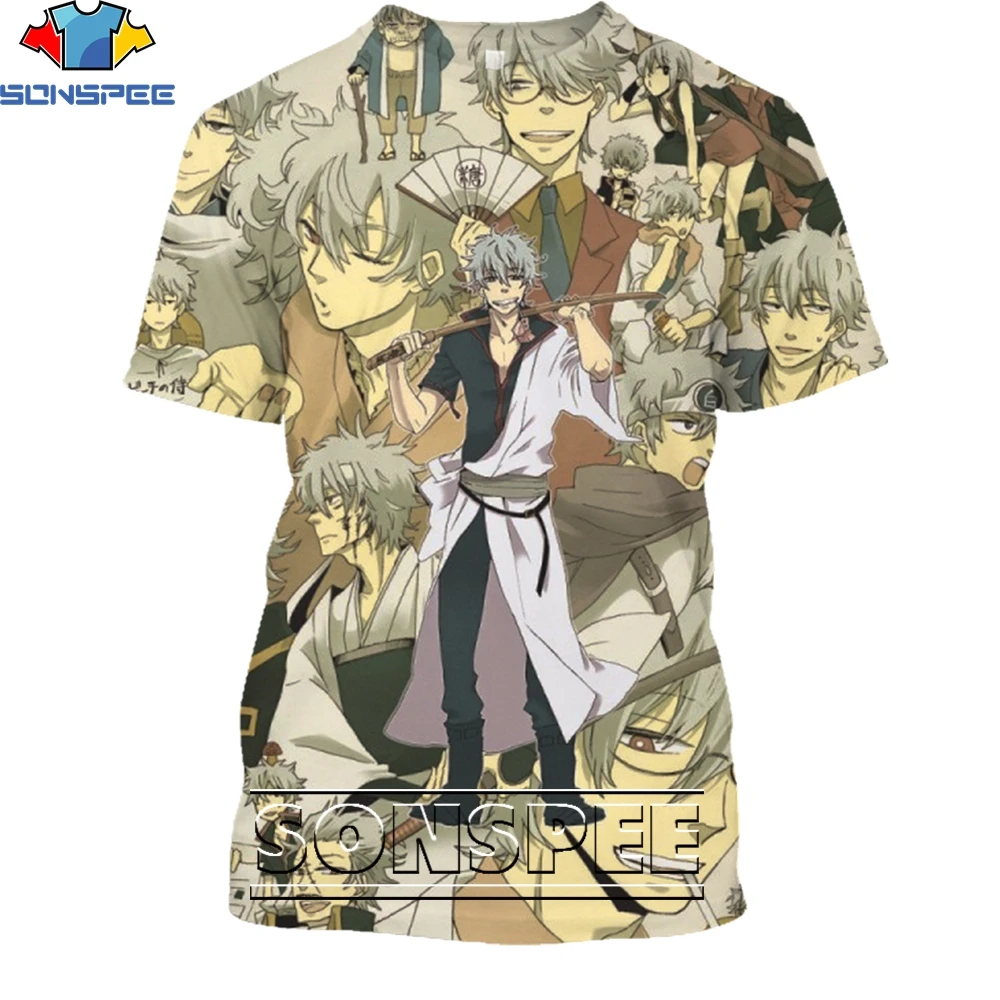 SONSPEE Samurai Anime Gintama Gintoki Kagura Funny Shirt 3D Printing Men Women\'s Summer Men Harajuku Oversized T-shirt Kids Top