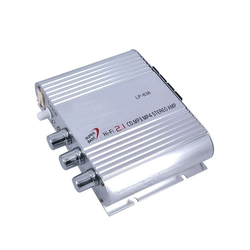 Power Car Amplifier 2.1 3 Channel Stereo Silver Mini Computer Audio Amplifier Subwoofer Out Amplifiers For iPod iPhone LP-838