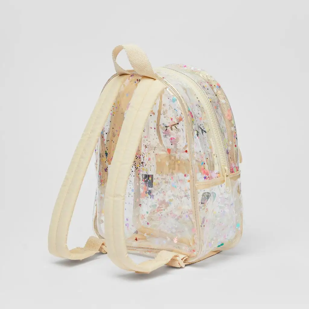 Mochila transparente con lentejuelas brillantes para niños, bolso de hombro con forma de conejito, bonito, para compras, novedad de verano