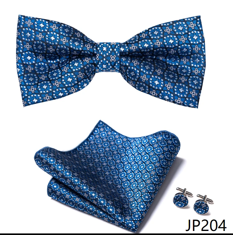 Great Quality Silver Office Butterfly Hanky Cufflink Set Bowtie For Men Geometric Hombre Formal Clothing