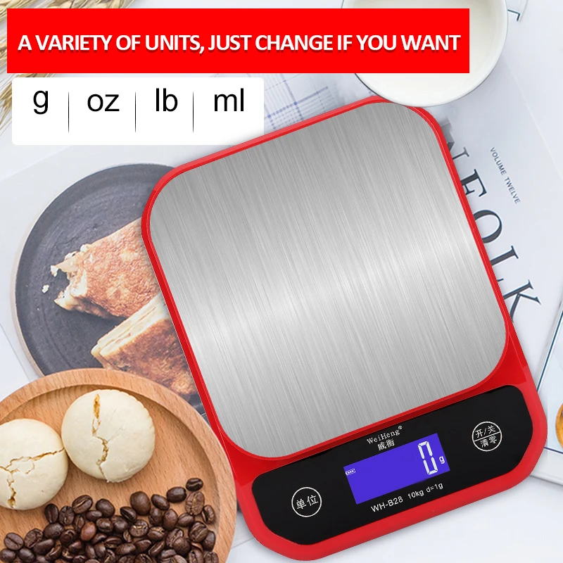 10kg/1g 5kg/0.1g USB Charging Digital Kitchen Scale IP67 Waterproof Stainless Steel Weighing Scale Food Diet Electronic Scale