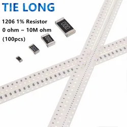 Résistance SMD 100 0R ~ 10M 1/2W 0 1 10 1206 100 150 220 ohm 1K 330 K 10K 2.2K 0R 1R 10R 100R 150R 220R 330R, 100 pièces